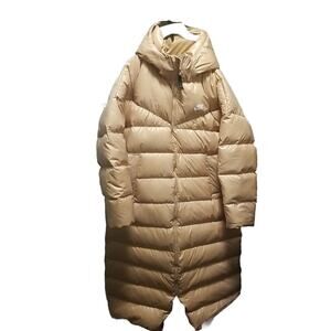 Nike Unisex Gold Therma Fit Down Puffer Long Coat DH4081-200 Size XL Zipper Hood